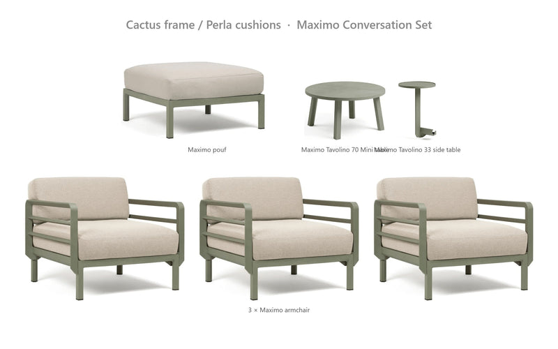 Load image into Gallery viewer, Nardi Maximo Conversation Set – Cactus frame / Perla cushions
