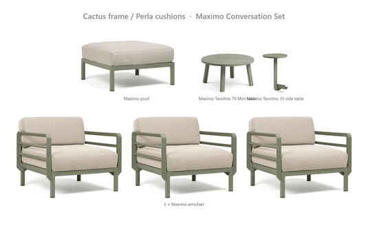 Nardi Maximo Conversation Set – Cactus frame / Perla cushions