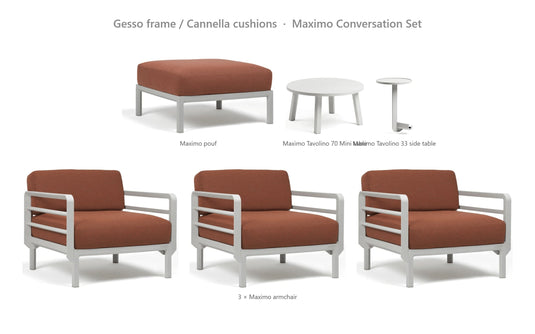 Nardi Maximo Conversation Set – Gesso frame / Cannella cushions