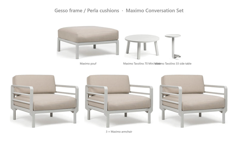 Load image into Gallery viewer, Nardi Maximo Conversation Set – Gesso frame / Perla cushions
