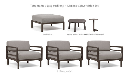 Nardi Maximo Conversation Set – Terra frame / Lava cushions