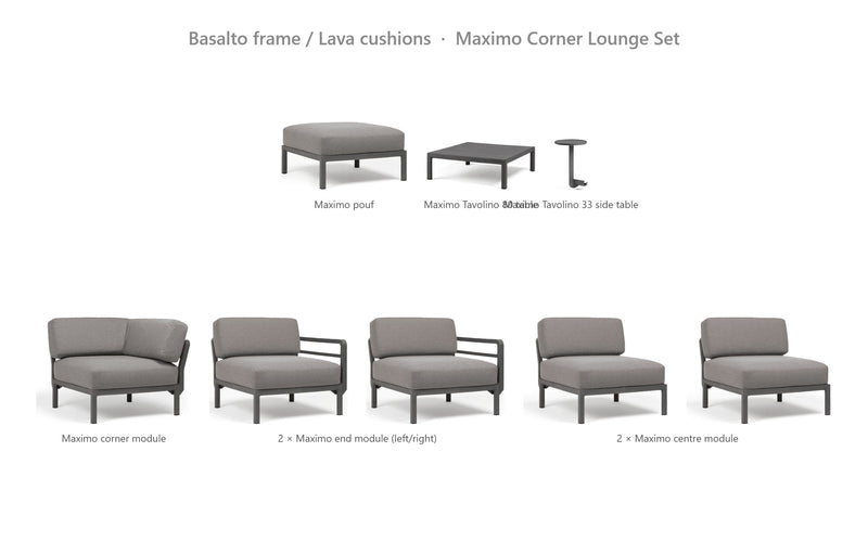 Load image into Gallery viewer, Nardi Maximo Corner Lounge Set – Basalto frame / Lava cushions

