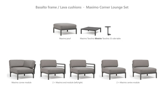 Nardi Maximo Corner Lounge Set – Basalto frame / Lava cushions
