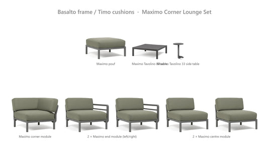 Nardi Maximo Corner Lounge Set – Basalto frame / Timo cushions