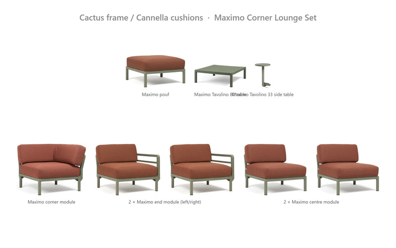Load image into Gallery viewer, Nardi Maximo Corner Lounge Set – Cactus frame / Cannella cushions
