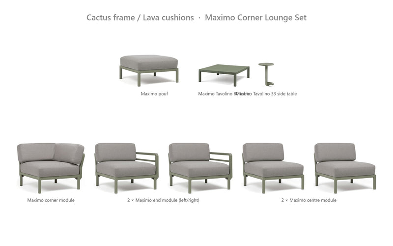Load image into Gallery viewer, Nardi Maximo Corner Lounge Set – Cactus frame / Lava cushions
