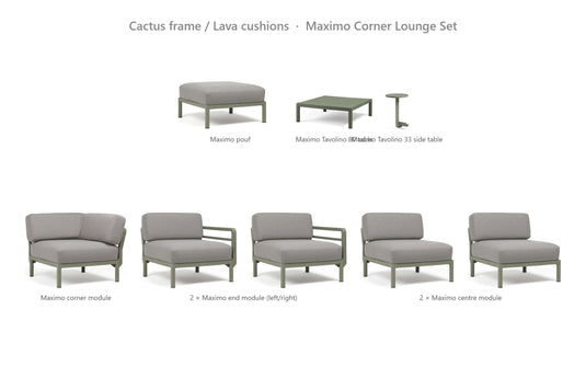 Nardi Maximo Corner Lounge Set – Cactus frame / Lava cushions