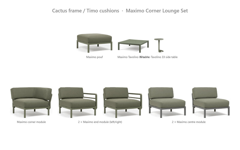 Load image into Gallery viewer, Nardi Maximo Corner Lounge Set – Cactus frame / Timo cushions
