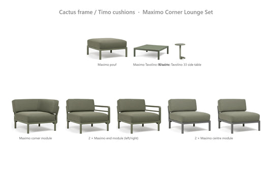 Nardi Maximo Corner Lounge Set – Cactus frame / Timo cushions