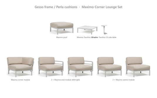 Nardi Maximo Corner Lounge Set – Gesso frame / Perla cushions