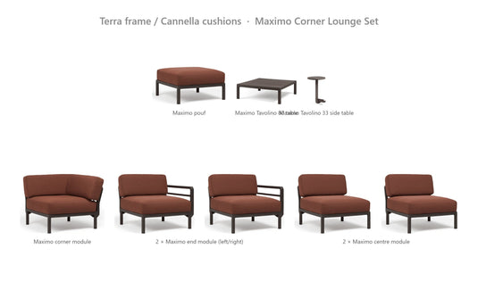 Nardi Maximo Corner Lounge Set – Terra frame / Cannella cushions