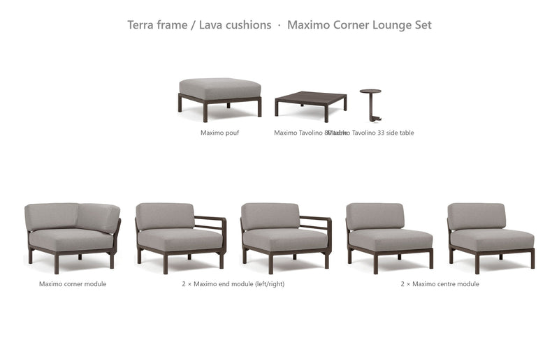 Load image into Gallery viewer, Nardi Maximo Corner Lounge Set – Terra frame / Lava cushions
