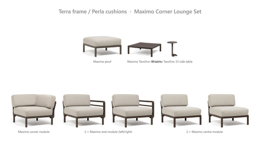 Nardi Maximo Corner Lounge Set – Terra frame / Perla cushions