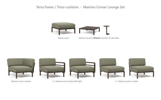 Nardi Maximo Corner Lounge Set – Terra frame / Timo cushions