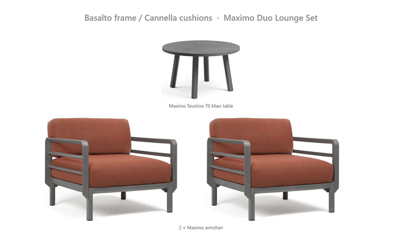 Load image into Gallery viewer, Nardi Maximo Duo Lounge Set – Basalto frame / Cannella cushions

