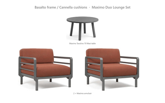Nardi Maximo Duo Lounge Set – Basalto frame / Cannella cushions