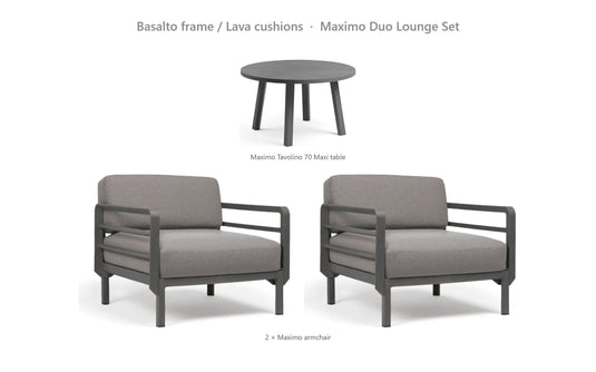Nardi Maximo Duo Lounge Set – Basalto frame / Lava cushions
