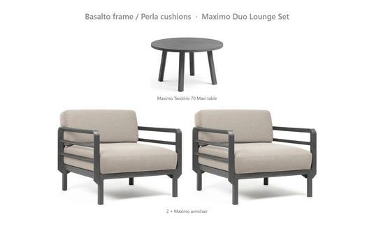 Nardi Maximo Duo Lounge Set – Basalto frame / Perla cushions