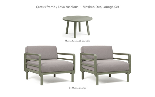 Nardi Maximo Duo Lounge Set – Cactus frame / Lava cushions