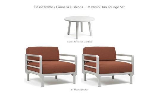 Nardi Maximo Duo Lounge Set – Gesso frame / Cannella cushions