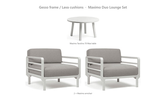 Nardi Maximo Duo Lounge Set – Gesso frame / Lava cushions
