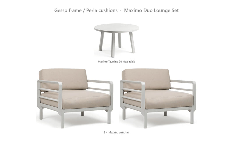Load image into Gallery viewer, Nardi Maximo Duo Lounge Set – Gesso frame / Perla cushions
