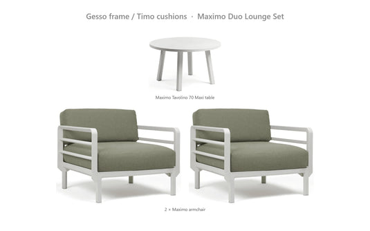Nardi Maximo Duo Lounge Set – Gesso frame / Timo cushions