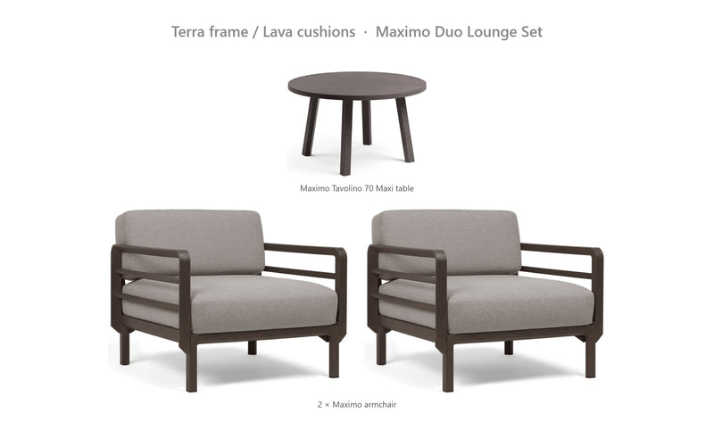 Load image into Gallery viewer, Nardi Maximo Duo Lounge Set – Terra frame / Lava cushions

