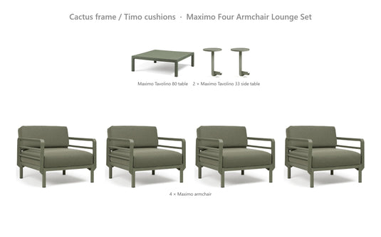Nardi Maximo Four Armchair Lounge Set – Cactus frame / Timo cushions