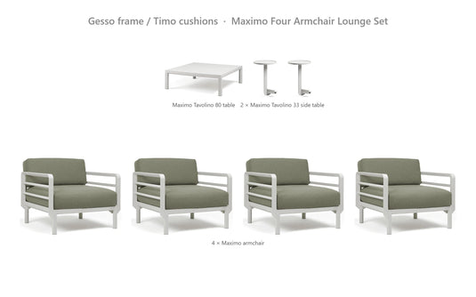 Nardi Maximo Four Armchair Lounge Set – Gesso frame / Timo cushions