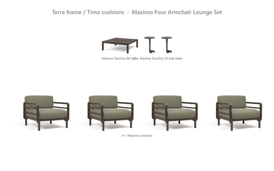 Nardi Maximo Four Armchair Lounge Set – Terra frame / Timo cushions