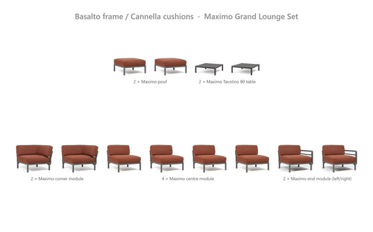 Nardi Maximo Grand Lounge Set – Basalto frame / Cannella cushions