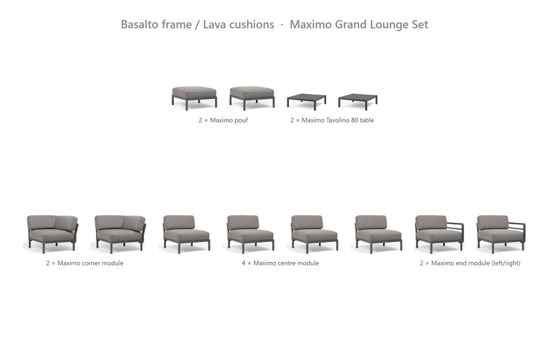 Load image into Gallery viewer, Nardi Maximo Grand Lounge Set – Basalto frame / Lava cushions
