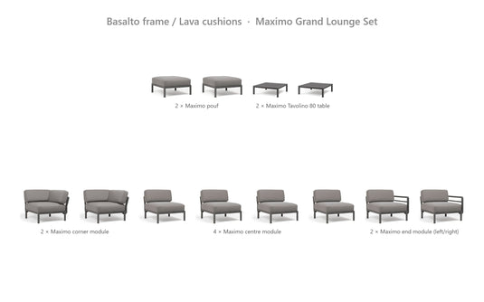 Nardi Maximo Grand Lounge Set – Basalto frame / Lava cushions