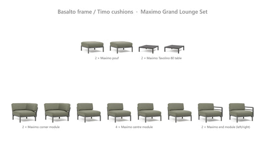 Nardi Maximo Grand Lounge Set – Basalto frame / Timo cushions