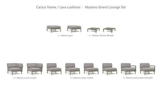 Nardi Maximo Grand Lounge Set – Cactus frame / Lava cushions