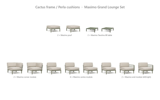 Nardi Maximo Grand Lounge Set – Cactus frame / Perla cushions