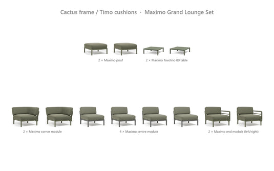 Nardi Maximo Grand Lounge Set – Cactus frame / Timo cushions