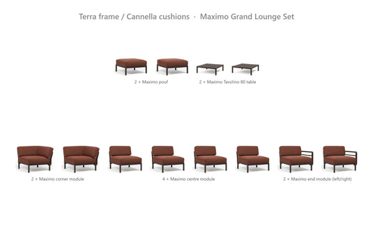 Nardi Maximo Grand Lounge Set – Terra frame / Cannella cushions