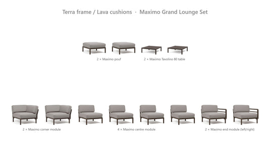 Nardi Maximo Grand Lounge Set – Terra frame / Lava cushions
