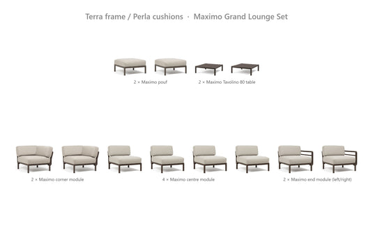Nardi Maximo Grand Lounge Set – Terra frame / Perla cushions