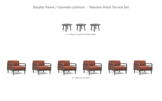 Nardi Maximo Hotel Terrace Set – Basalto frame / Cannella cushions