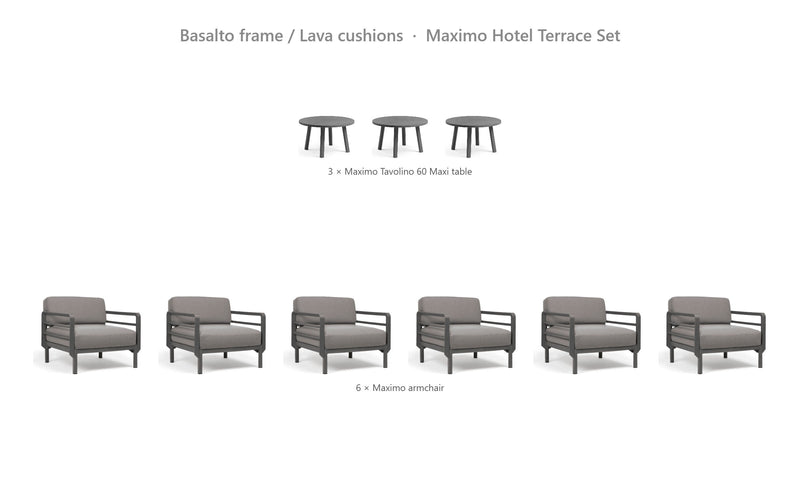 Load image into Gallery viewer, Nardi Maximo Hotel Terrace Set – Basalto frame / Lava cushions
