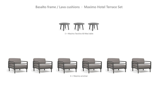 Nardi Maximo Hotel Terrace Set – Basalto frame / Lava cushions