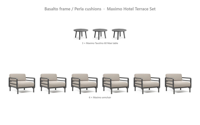 Load image into Gallery viewer, Nardi Maximo Hotel Terrace Set – Basalto frame / Perla cushions
