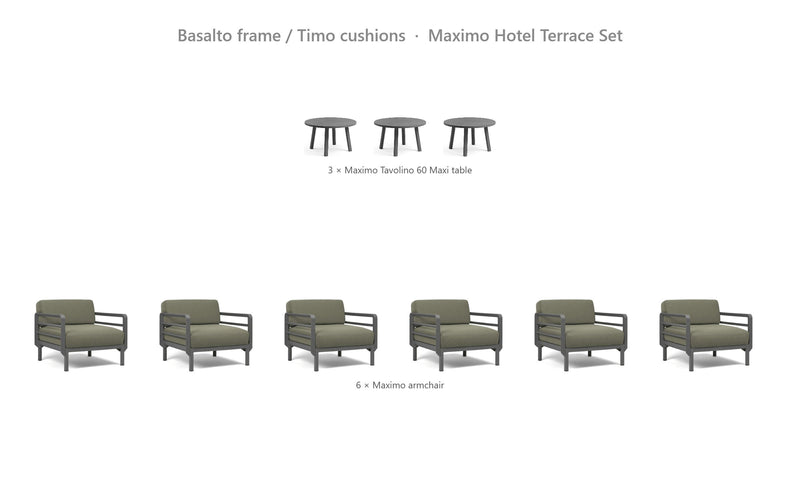 Load image into Gallery viewer, Nardi Maximo Hotel Terrace Set – Basalto frame / Timo cushions
