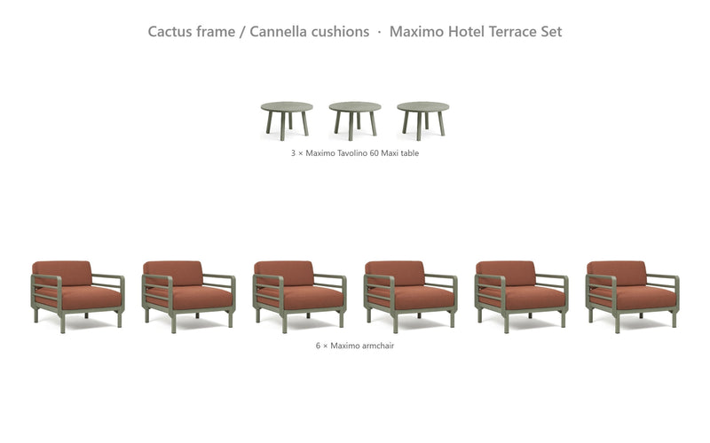 Load image into Gallery viewer, Nardi Maximo Hotel Terrace Set – Cactus frame / Cannella cushions
