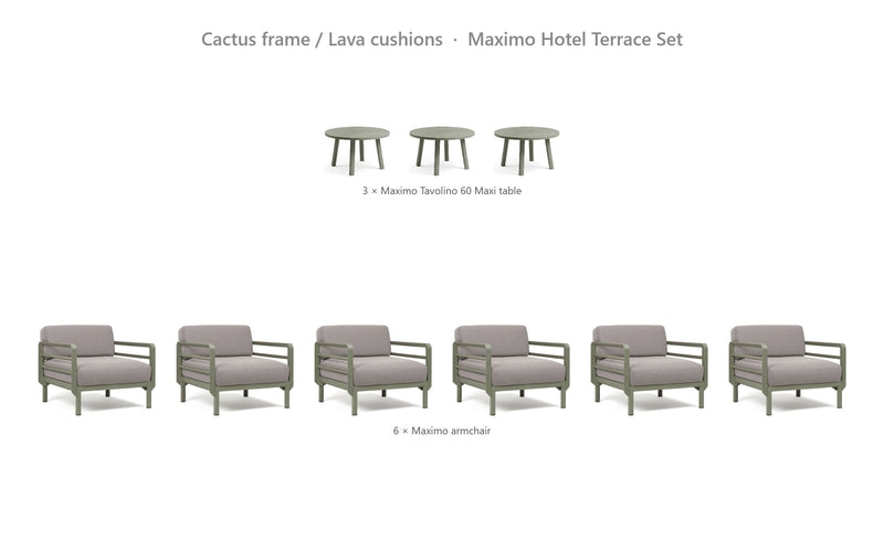 Load image into Gallery viewer, Nardi Maximo Hotel Terrace Set – Cactus frame / Lava cushions

