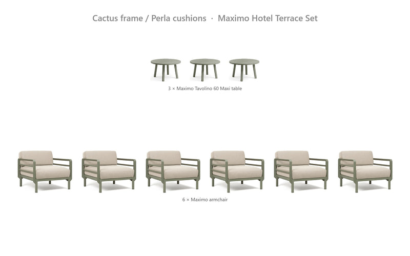 Load image into Gallery viewer, Nardi Maximo Hotel Terrace Set – Cactus frame / Perla cushions
