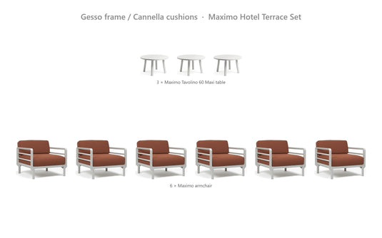 Nardi Maximo Hotel Terrace Set – Gesso frame / Cannella cushions
